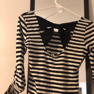 Half sleeved stripped blouse cut out bow back